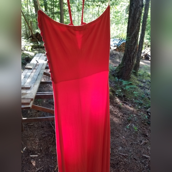Summer Dress Orange Sky Brand Long Small Spaghetti Strap Halterneck Sleeveless - Picture 2 of 16